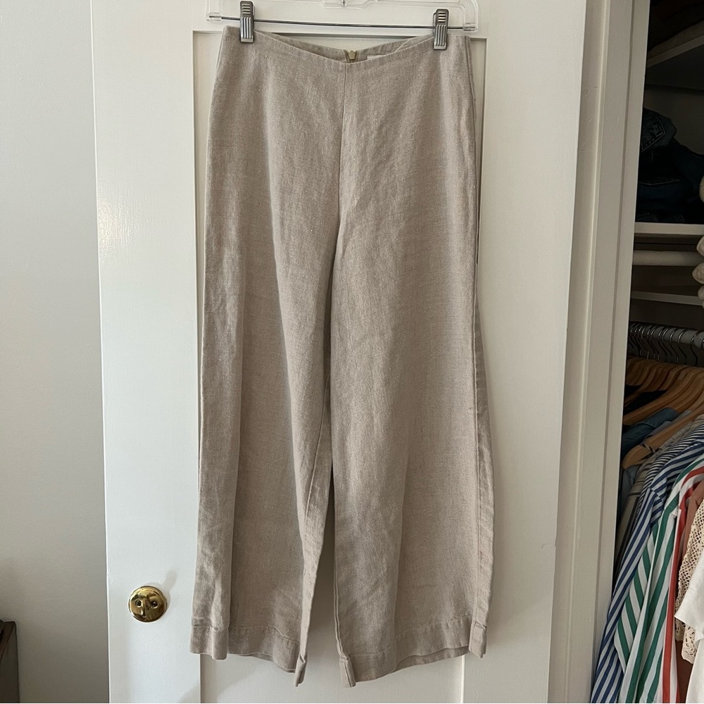 St. Agni Wide Legged Cropped Linen Pants in Natural Linen